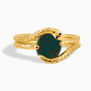 Oval Bloodstone Coil Ring - Serpent's Embrace 18KT Yellow Gold Vermeil Front View