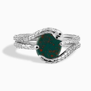 Oval Bloodstone Coil Ring - Serpent's Embrace 925 Sterling Front View