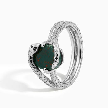 Oval Bloodstone Coil Ring - Serpent's Embrace 925 Sterling Side View