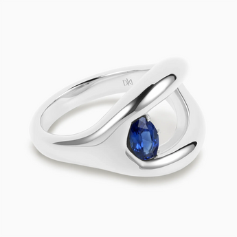 Oval Blue Sapphire Embrace Ring - Enfolding Arch 925 Sterling Hero Angle View