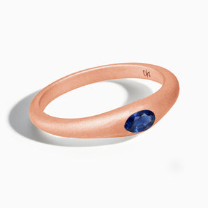 Oval Blue Sapphire Sandblasted Ring - Essence 18KT Rose Gold Vermeil Front View