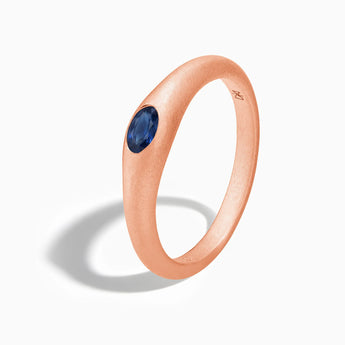 Oval Blue Sapphire Sandblasted Ring - Essence 18KT Rose Gold Vermeil Side View