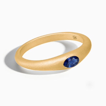 Oval Blue Sapphire Sandblasted Ring - Essence 18KT Yellow Gold Vermeil Front View