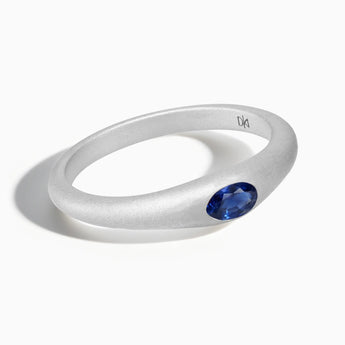 Oval Blue Sapphire Sandblasted Ring - Essence 925 Sterling Front View