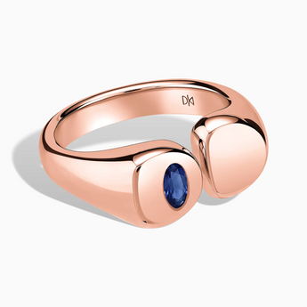 Oval Blue Sapphire Signet Ring - Close at Hand 18KT Rose Gold Vermeil Front View