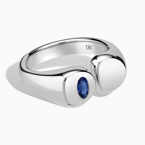 Oval Blue Sapphire Signet Ring - Close at Hand 925 Sterling Front View