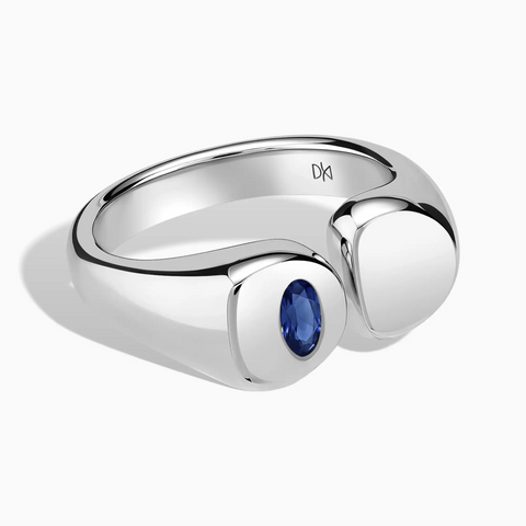 Oval Blue Sapphire Signet Ring - Close at Hand 925 Sterling Front View