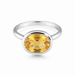 Oval Citrine Bezel Ring - Contour 925 Sterling Silver Front View
