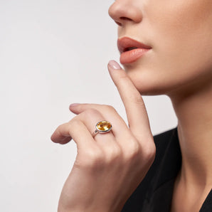 Oval Citrine Bezel Ring - Contour 925 Sterling Silver Model Shot