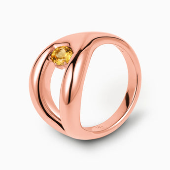 Oval Citrine Embrace Ring - Enfolding Arch 18KT Rose Gold Vermeil Side View