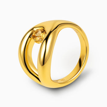 Oval Citrine Embrace Ring - Enfolding Arch 18KT Yellow Gold Vermeil Side View