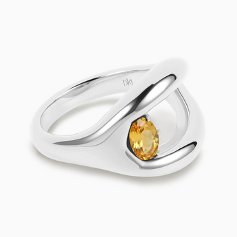 Oval Citrine Embrace Ring - Enfolding Arch 925 Sterling Hero Angle View