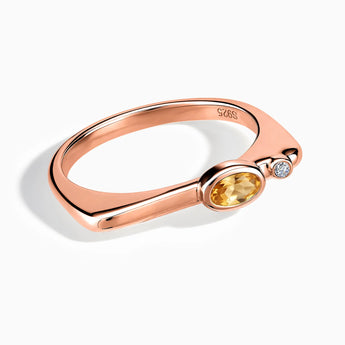 Oval Citrine Puzzle Stacking Ring - Minimal Form 18KT Rose Gold Vermeil Front View