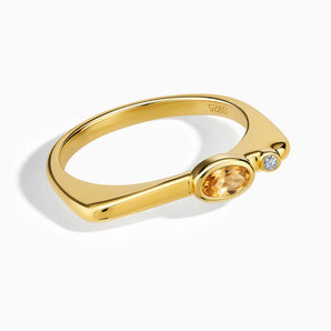 Oval Citrine Puzzle Stacking Ring - Minimal Form 18KT Yellow Gold Vermeil Front View