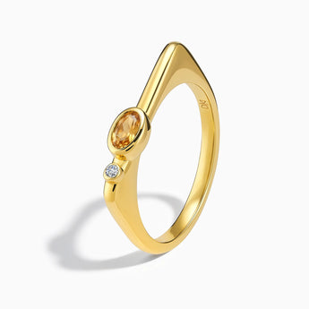 Oval Citrine Puzzle Stacking Ring - Minimal Form 18KT Yellow Gold Vermeil Side View