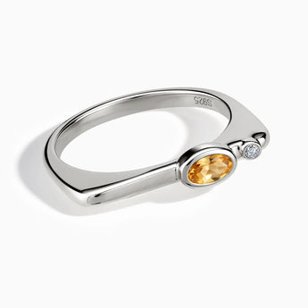 Oval Citrine Puzzle Stacking Ring - Minimal Form 925 Sterling Front View