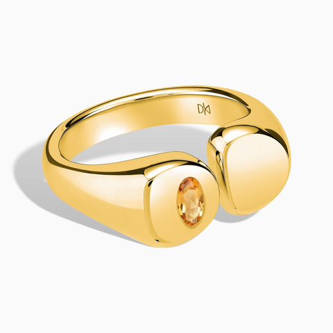 Oval Citrine Signet Ring - Close at Hand 18KT Yellow Gold Vermeil Front View