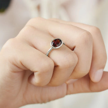 Oval Garnet Bezel Ring - Contour 925 Sterling Silver Wearing Diagram