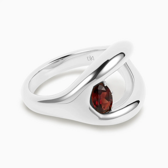 Oval Garnet Embrace Ring - Enfolding Arch 925 Sterling Hero Angle View