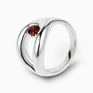Oval Garnet Embrace Ring - Enfolding Arch 925 Sterling Silver Side View