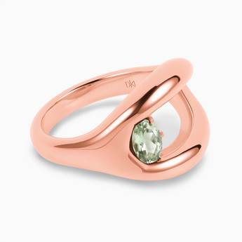 Oval Green Amethyst Embrace Ring - Enfolding Arch 18KT Rose Gold Vermeil Hero Angle View