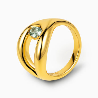 Oval Green Amethyst Embrace Ring - Enfolding Arch 18KT Yellow Gold Vermeil Side View