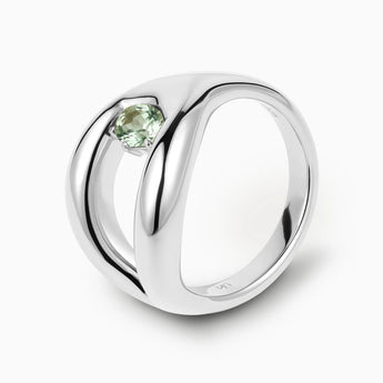 Oval Green Amethyst Embrace Ring - Enfolding Arch 925 Sterling Silver Side View