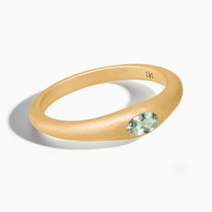 Oval Green Amethyst Sandblasted Ring - Essence 18KT Yellow Gold Vermeil Front View