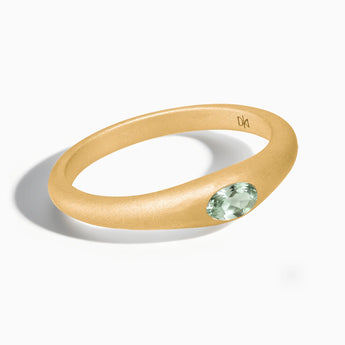Oval Green Amethyst Sandblasted Ring - Essence 18KT Yellow Gold Vermeil Front View