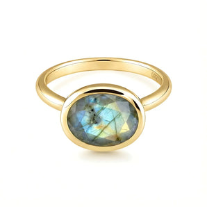 Oval Labradorite Bezel Ring - Contour 18KT Yellow Gold Vermeil Front View