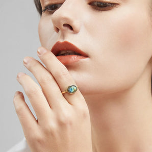 Oval Labradorite Bezel Ring - Contour 18KT Yellow Gold Vermeil Model Shot