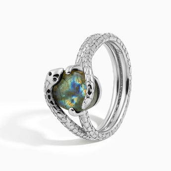 Oval Labradorite Coil Ring - Serpent's Embrace 925 Sterling Side View