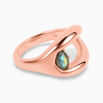 Oval Labradorite Embrace Ring - Enfolding Arch 18KT Rose Gold Vermeil Hero Angle View