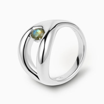 Oval Labradorite Embrace Ring - Enfolding Arch 925 Sterling Silver Side View