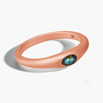 Oval Labradorite Sandblasted Ring - Essence 18KT Rose Gold Vermeil Front View