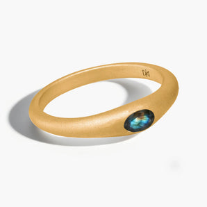 Oval Labradorite Sandblasted Ring - Essence 18KT Yellow Gold Vermeil Front View