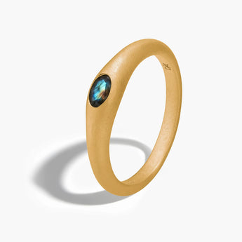Oval Labradorite Sandblasted Ring - Essence 18KT Yellow Gold Vermeil Side View