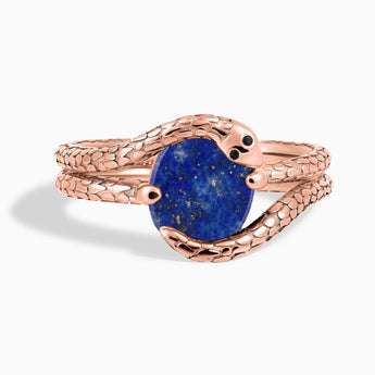 Oval Lapis Lazuli Coil Ring - Serpent's Embrace 18KT Rose Gold Vermeil Front View