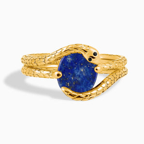 Oval Lapis Lazuli Coil Ring - Serpent's Embrace 18KT Yellow Gold Vermeil Front View