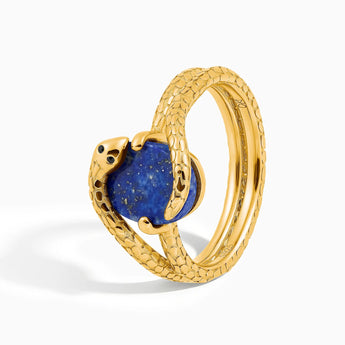 Oval Lapis Lazuli Coil Ring - Serpent's Embrace 18KT Yellow Gold Vermeil Side View