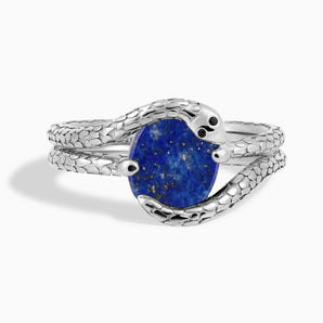 Oval Lapis Lazuli Coil Ring - Serpent's Embrace 925 Sterling Front View