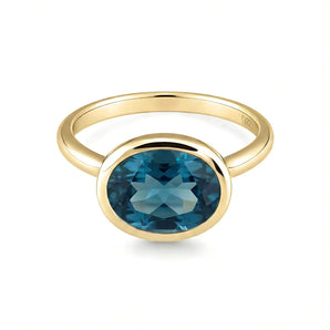 Oval London Blue Topaz Bezel Ring - Contour 18KT Yellow Gold Vermeil Front View