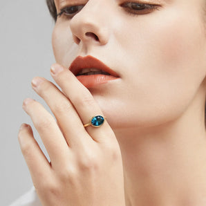 Oval London Blue Topaz Bezel Ring - Contour 18KT Yellow Gold Vermeil Model Shot