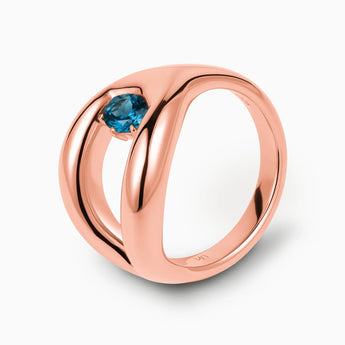 Oval London Blue Topaz Embrace Ring - Enfolding Arch 18KT Rose Gold Vermeil Side View