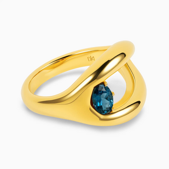 Oval London Blue Topaz Embrace Ring - Enfolding Arch 18KT Yellow Gold Vermeil Hero Angle View