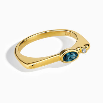 Oval London Blue Topaz Puzzle Stacking Ring - Minimal Form 18KT Yellow Gold Vermeil Front View