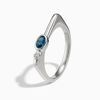 Oval London Blue Topaz Puzzle Stacking Ring - Minimal Form 925 Sterling Side View