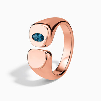 Oval London Blue Topaz Signet Ring - Close at Hand 18KT Rose Gold Vermeil Side View