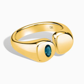 Oval London Blue Topaz Signet Ring - Close at Hand 18KT Yellow Gold Vermeil Front View