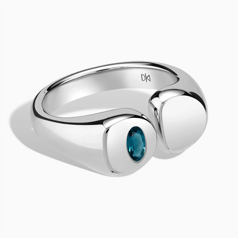 Oval London Blue Topaz Signet Ring - Close at Hand 925 Sterling Front View